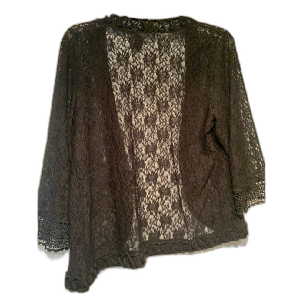 Black Lace Open Bolero Cardigan. Women. Large. 3/4 sleeve. Sheer
